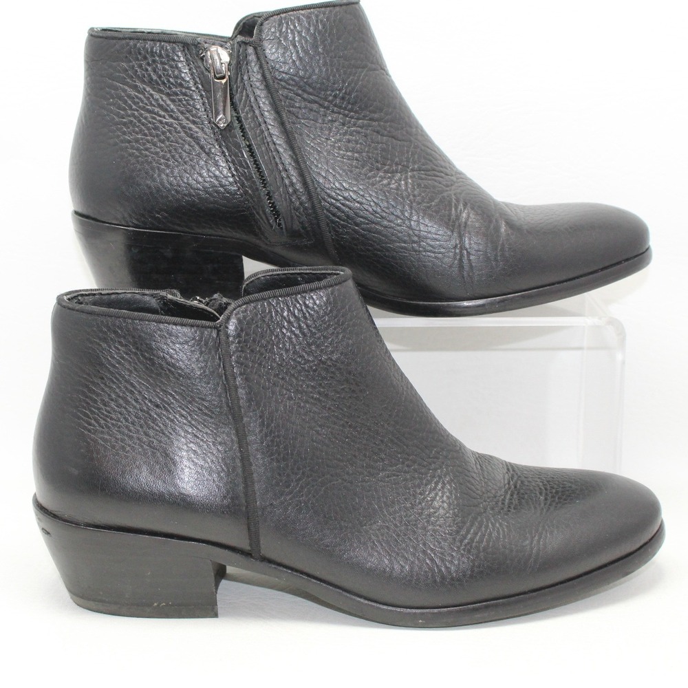 Sam Edelman‎ Petty Black Pebbled Leather Ankle Boots Women 6.5M Low Block Heel